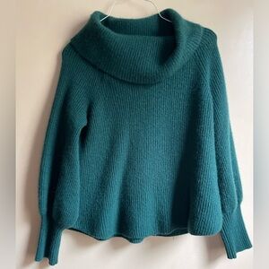 Soft surroundings ribbed knit cowl neck bishop sleeve cashmere sweater size S
